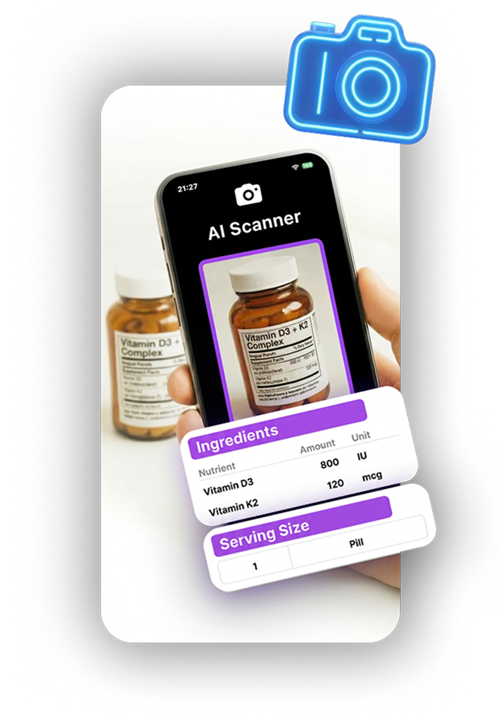 AI supplement scanner extracting ingredients from label photo instantly