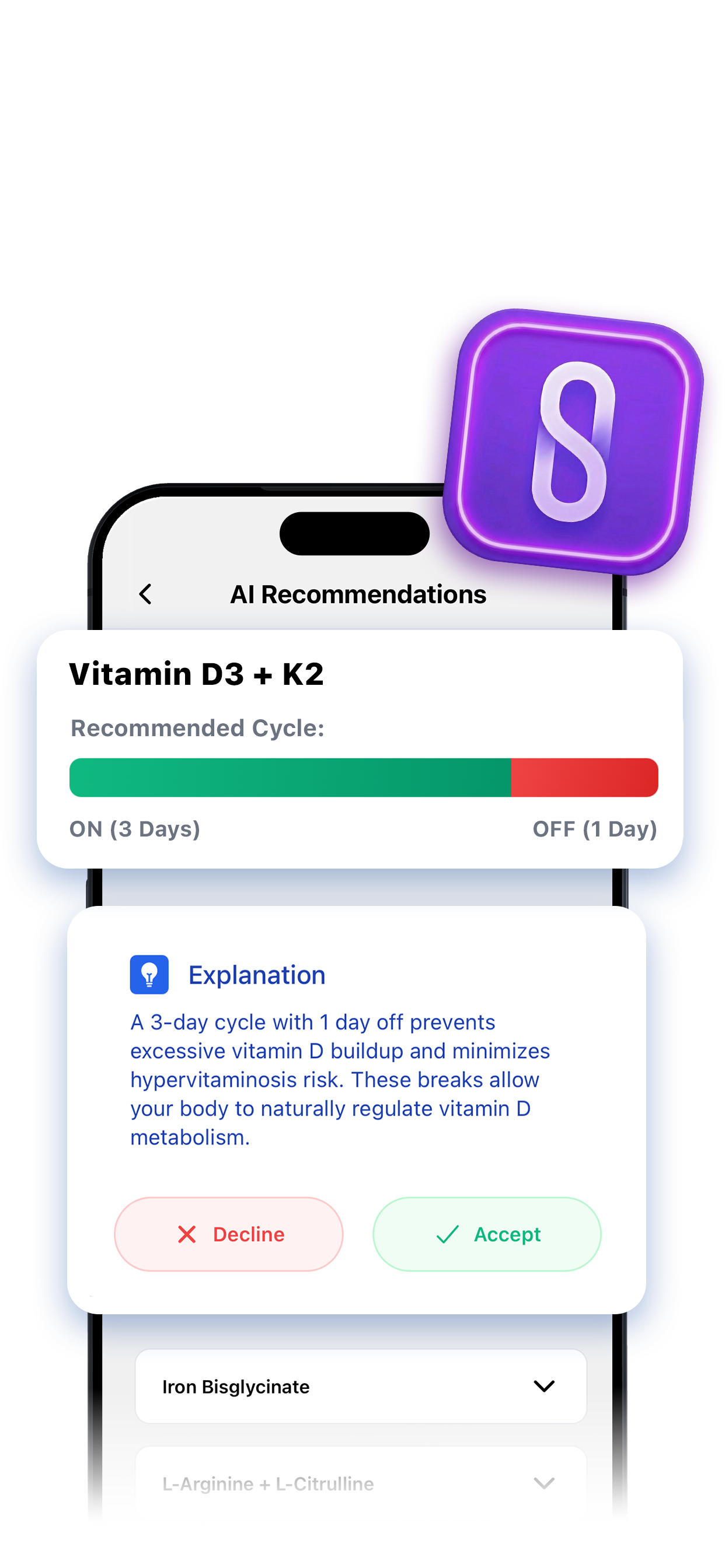 AI supplement interaction detection showing warnings for dangerous combinations and overdose prevention