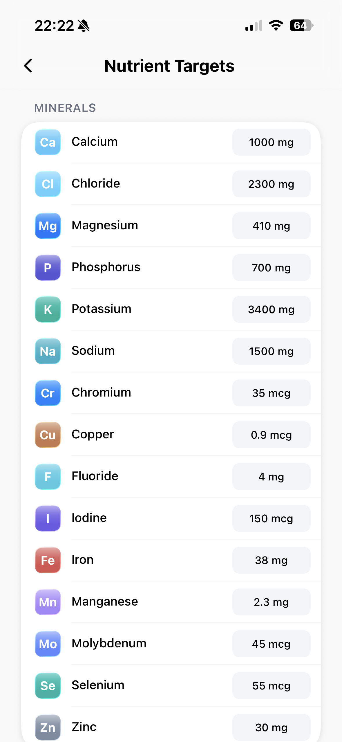Profile → Nutrient Targets